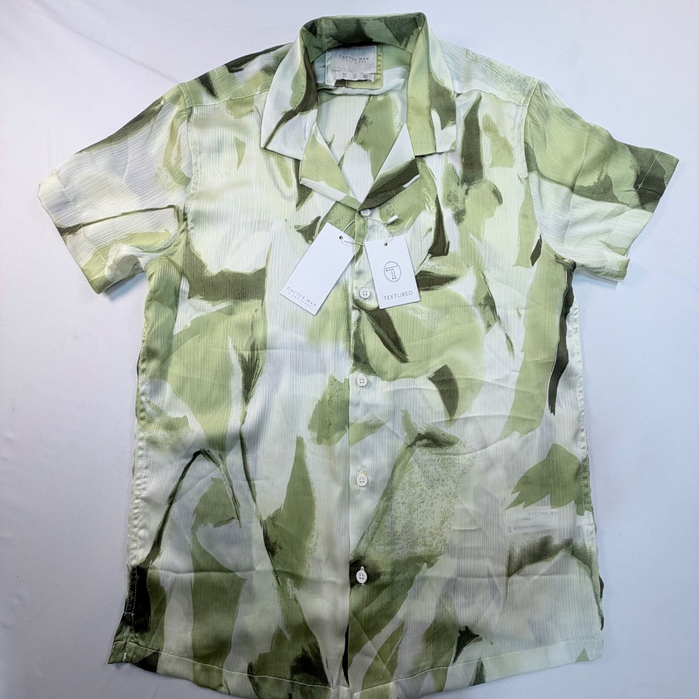 Cactus Man Ricky Singh Shirt Mens M NWT Green Abstract Textured Camp Collar